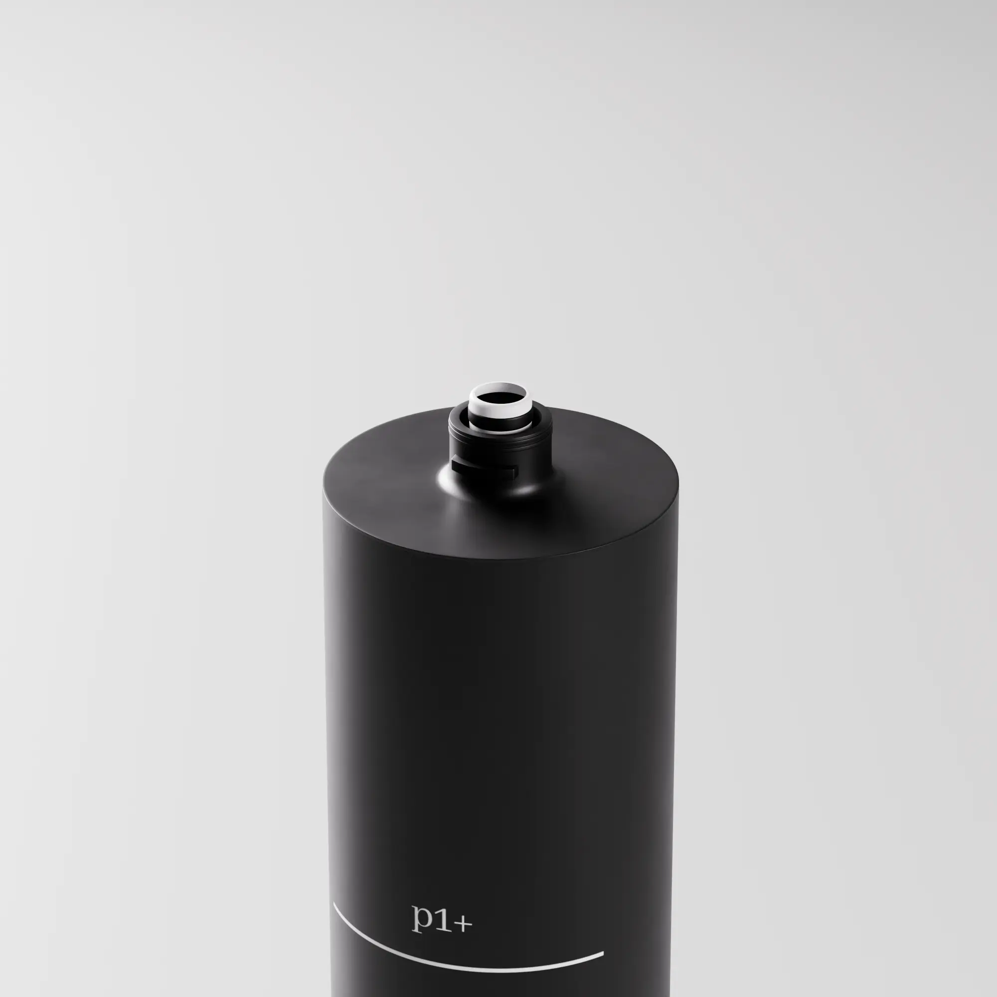 P1+ replacement cartridge — matte black cylinder with white p1+ wordmark on a clean white backdrop.