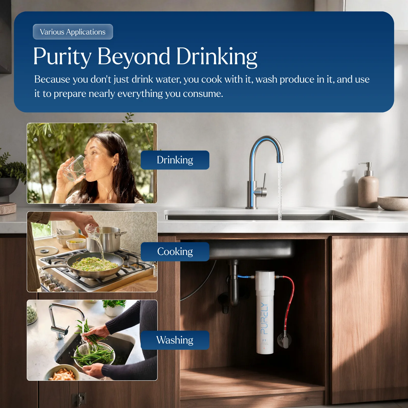 Purity beyond drinking — filtered water for drinking, cooking and washing produce
