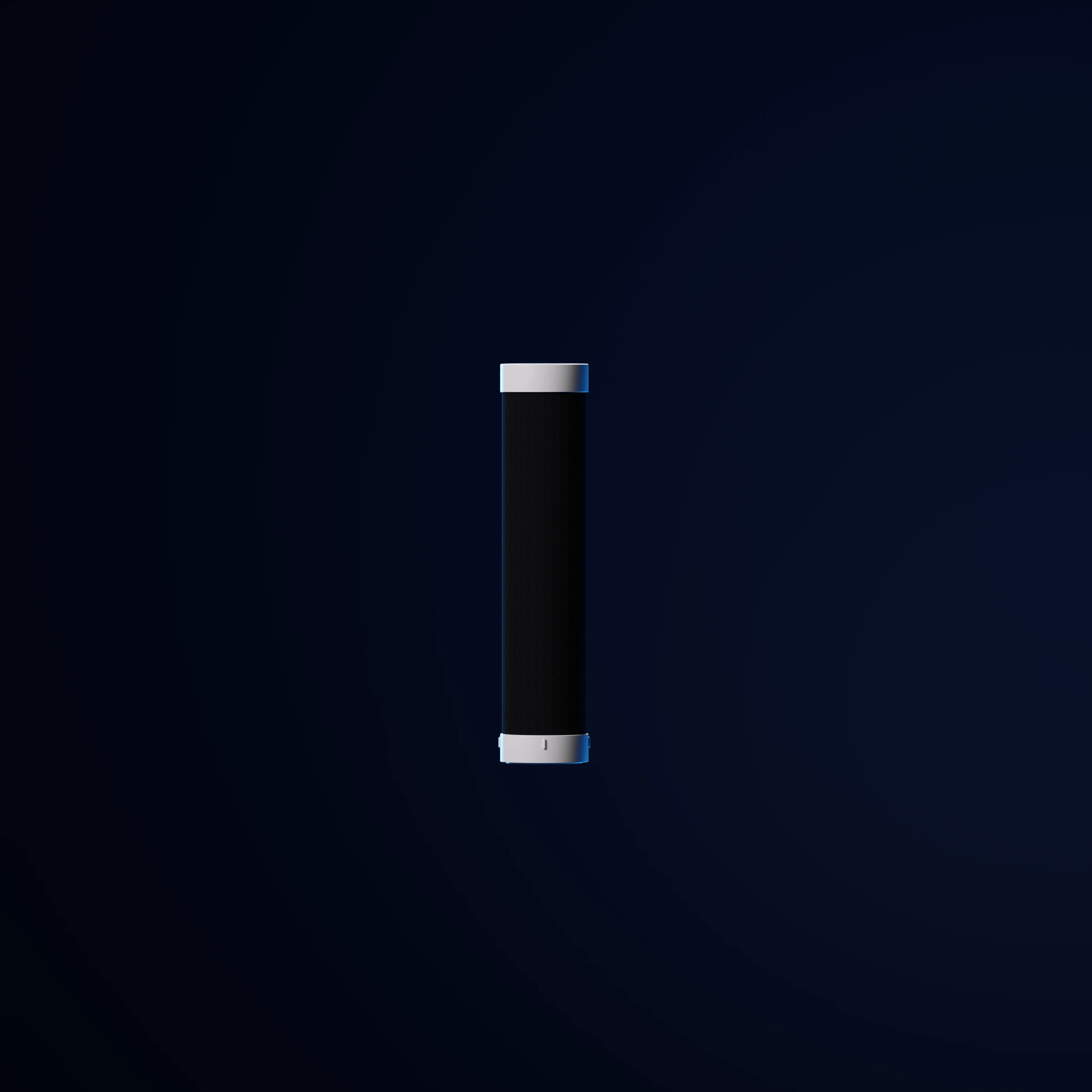 The Purely S1 replacement cartridge — black fibre filter body capped in white at both ends, studio shot on dark blue