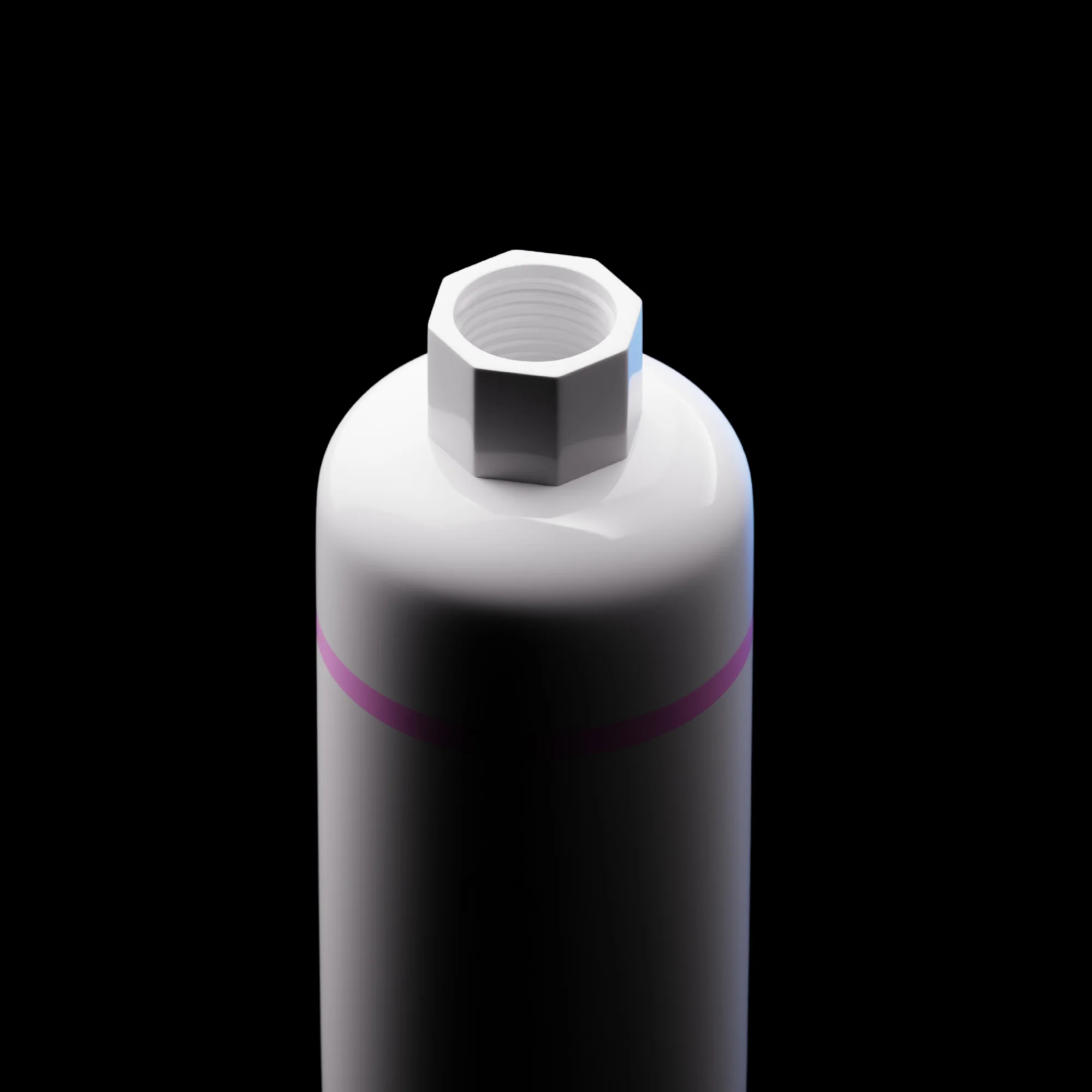 Close-up of the S2's threaded shower-arm connector and pink accent band